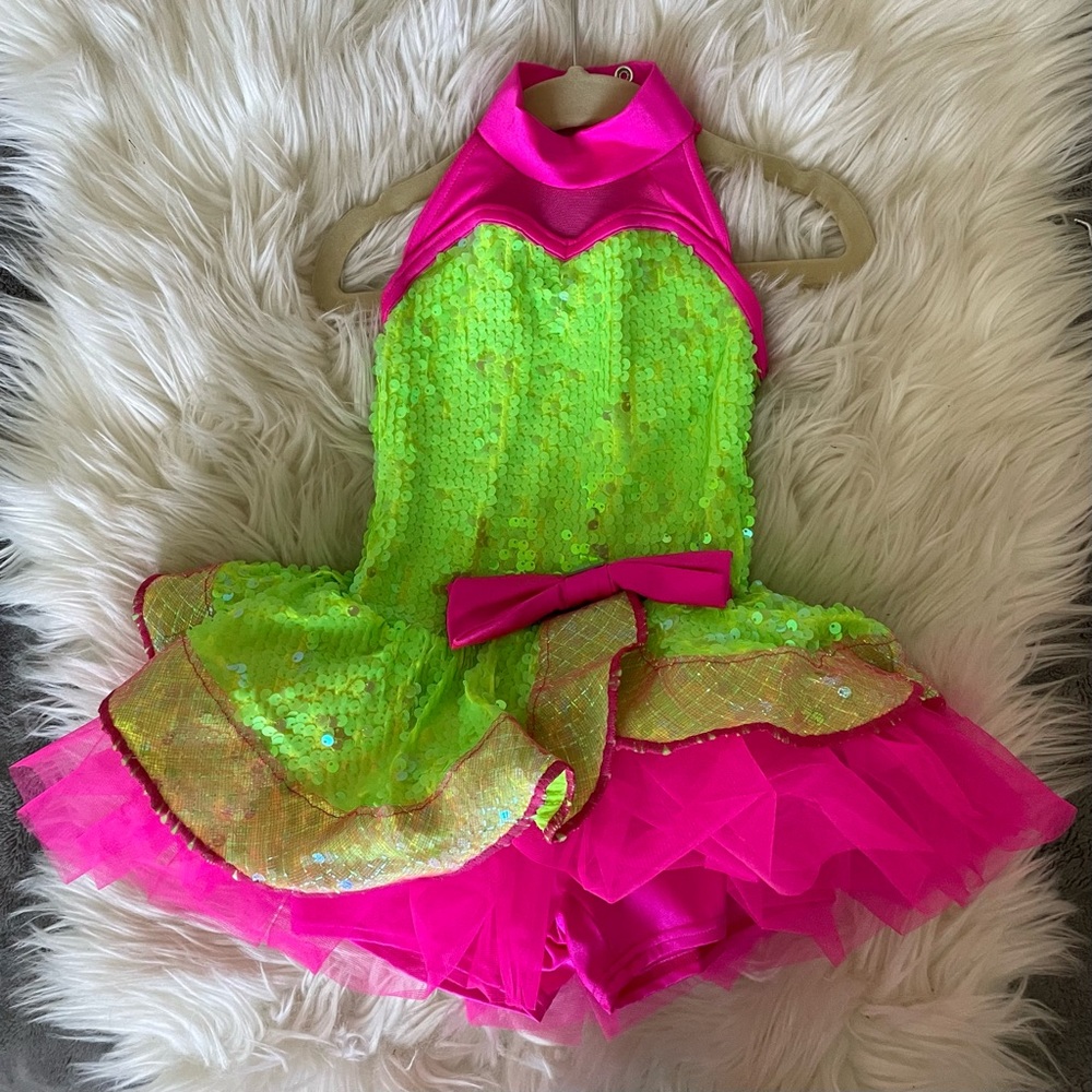 Weissman Hot Pink and Lime Green Dance Leotard Costume